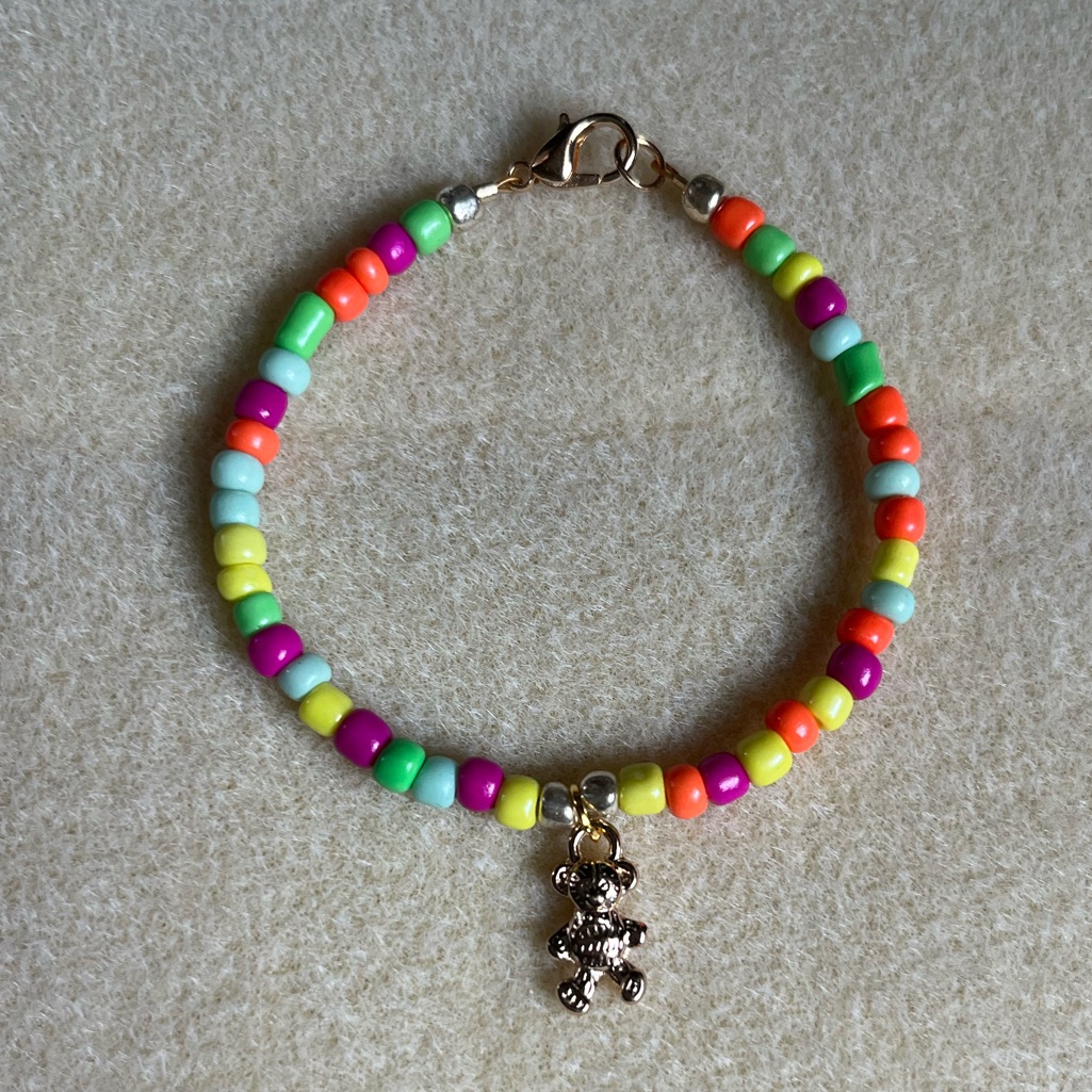 *2 For $20* Mutlicolored Beaded Teddy Bear Charm Bracelet